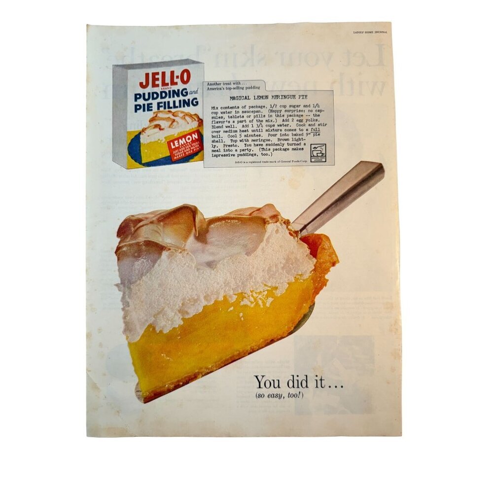 Vintage 1960 Mums Deodorant & Jello Pudding Pie Filling Advertisement Print Ad